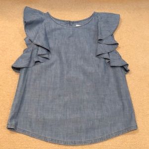 J. Crew Denim Ruffle Shirt